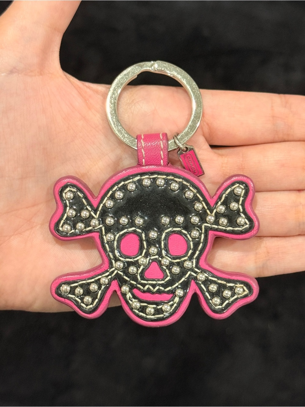 Coach Y2K Vintage Patent Leather Studded Skull Key Fob Bag Charm Keychain